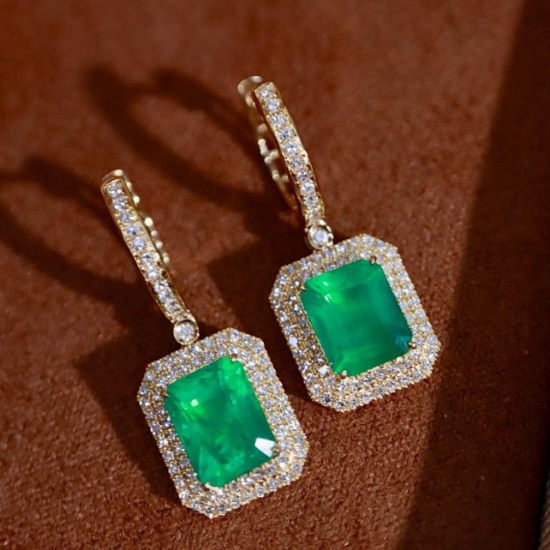 14k Gold 3.50 Ctw Natural Emerald & Diamond Earrings