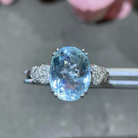 14k Gold 3.28 Ctw Natural Aquamarine & Diamond Ring