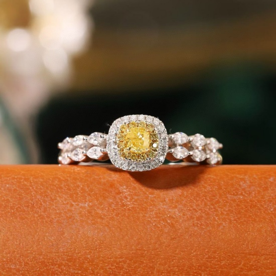 14k Gold 0.96 Ctw Natural Yellow Diamond & Sapphire Ring