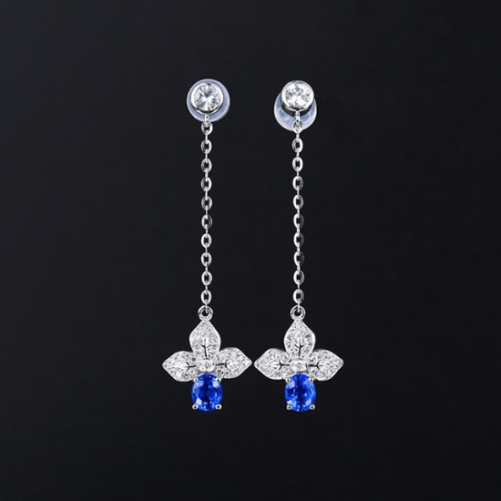 14k Gold 0.96 Ctw Natural Sapphire & Diamond Earrings