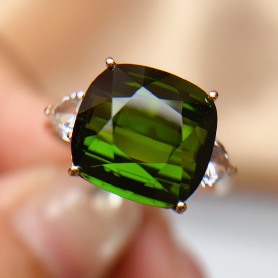 14k Gold 5.35 Ct Natural Tourmaline & Sapphire Ring