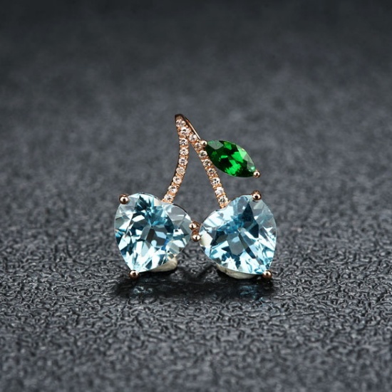 14k Gold 3.03 Ct Natural Aquamarine & Diamond & Tsavorite Pendant( Without Chain )