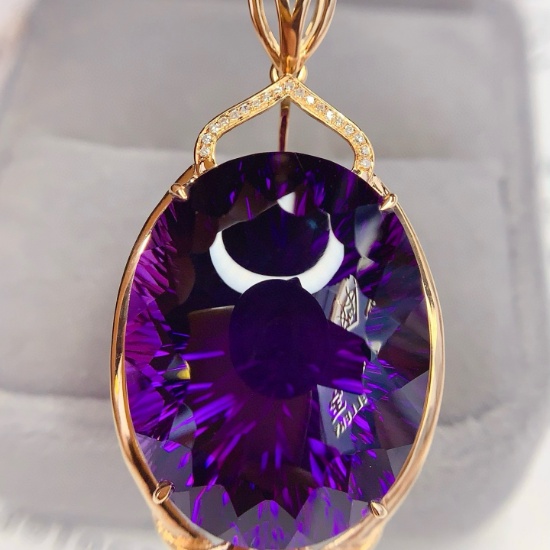 14k Gold 40.8 Ct Natural Amethyst & Diamond Pendant( Without Chain )