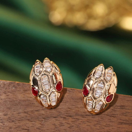 14k Gold 0.72 Ctw Natural Ruby & Diamond & Snake Earrings