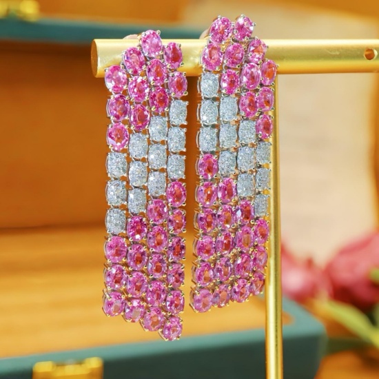 14k Gold 13.85 Ctw Natural Padparadscha Sapphire & Diamond Earrings