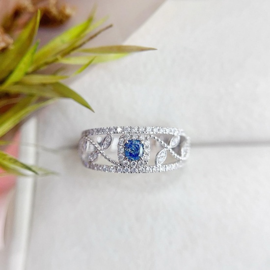 14k Gold 0.45 Ctw Natural Blue Diamond & Diamond Ring
