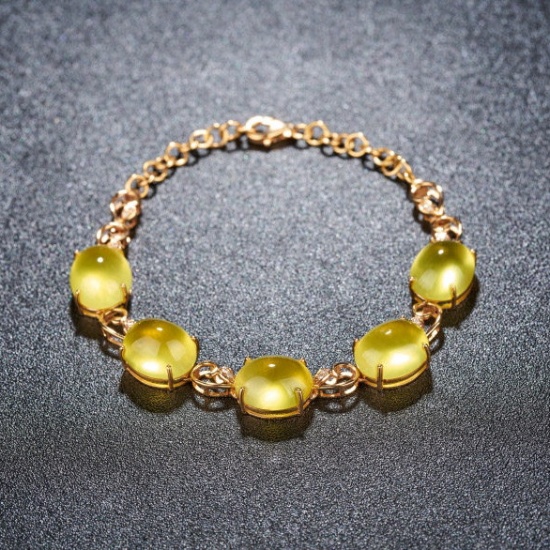 14k Gold 22.5 Ct Natural Prehnite & Diamond Bracelet