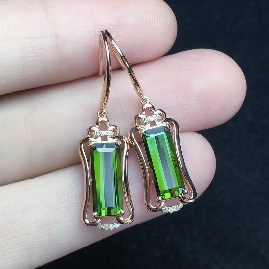 14k Gold 3.36 Ct Natural Tourmaline & Diamond Earrings