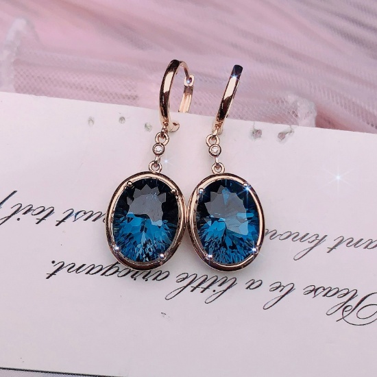 14k Gold 4.55 Ctw Natural Topaz & Diamond Earrings