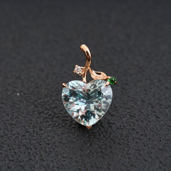 14k Gold 3.77 Ct Natural Aquamarine & Diamond & Tsavorite Pendant( Without Chain )
