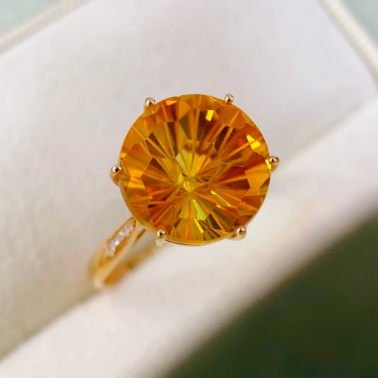 14k Gold 7.28 Ctw Natural Citrine & Diamond Ring