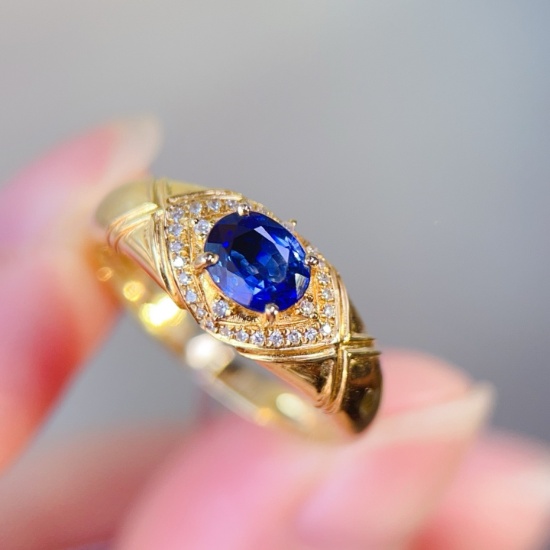 14k Gold 0.75 Ct Natural Sapphire & Diamond Ring