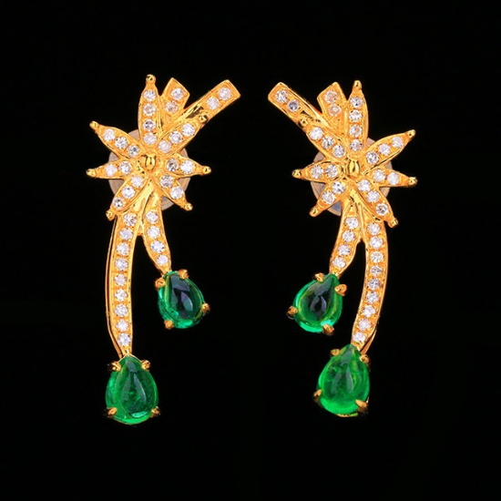14k Gold 1.07 Ctw Natural Emerald & Diamond Earrings