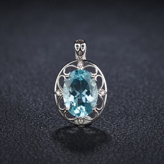 14k Gold 5.57 Ct Natural Aquamarine & Diamond Pendant( Without Chain )
