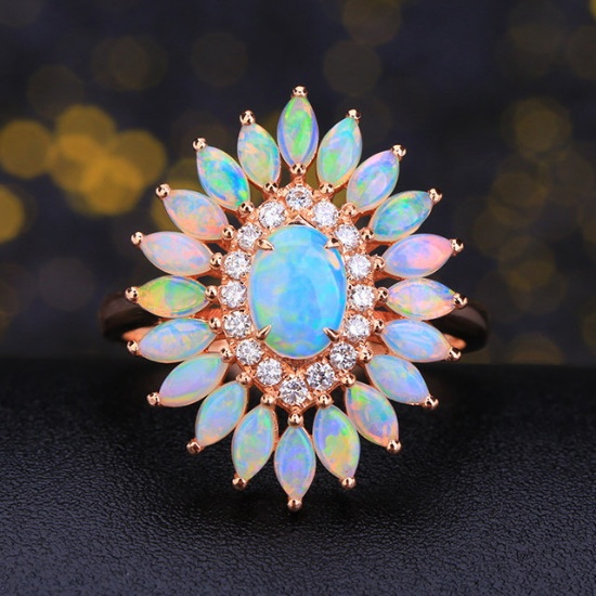 14k Gold 1.43 Ctw Natural Opal & Opal Ring