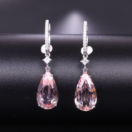14k Gold 8.84 Ctw Natural Morganite & Diamond Earrings