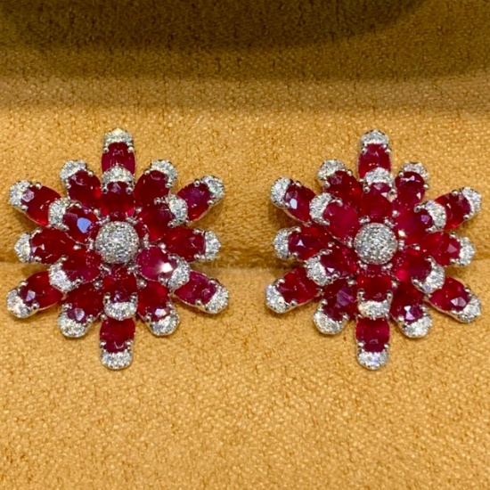 14k Gold 5.5 Ct Natural Ruby & Diamond Earrings
