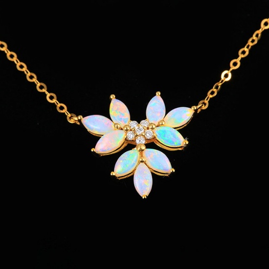 14k Gold 0.96 Ctw Natural Opal & Diamond Necklace