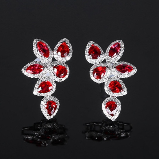 14k Gold 2.87 Ctw Natural Ruby & Diamond Earrings