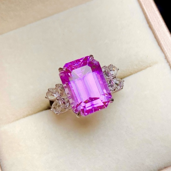 14k Gold 11.5 Ct Natural Kunzite & Sapphire Ring