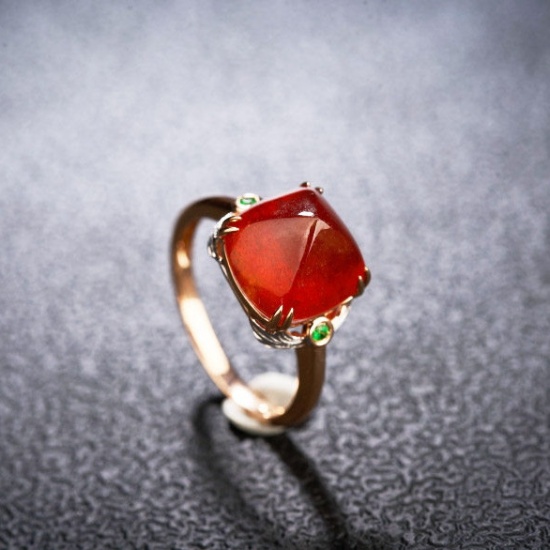 14k Gold 8.66 Ct Natural Spessartine & Tsavorite Ring
