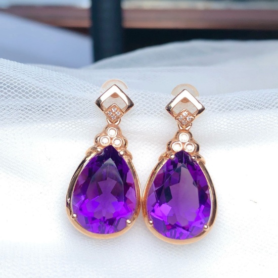 14k Gold 10.05 Ct Natural Amethyst & Diamond Earrings
