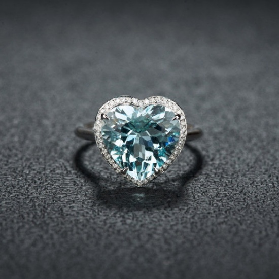 14k Gold 4.42 Ct Natural Aquamarine & Diamond Ring