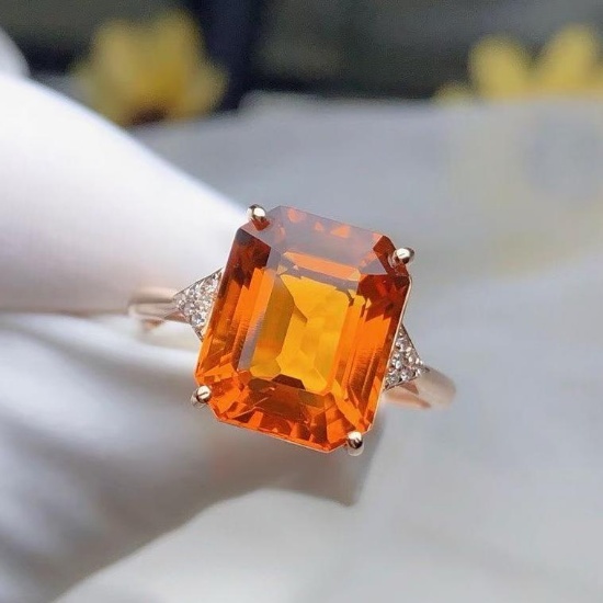 14k Gold 4.80 Ct Natural Citrine & Diamond Ring
