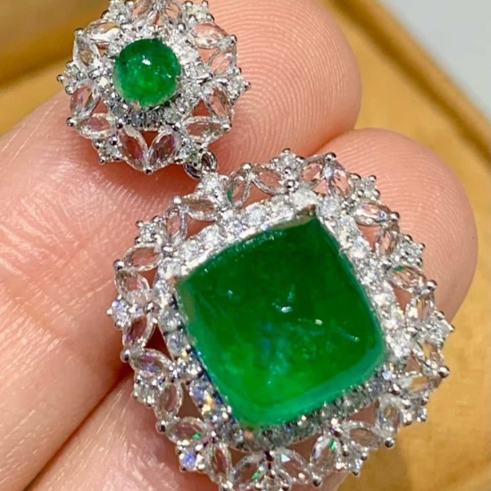 14k Gold 4.75 Ct Natural Emerald & Diamond & Sapphire Pendant( Without Chain )