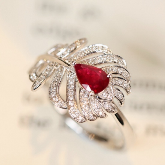 14k Gold 0.63 Ctw Vivid Red Natural Ruby & Diamond Ring