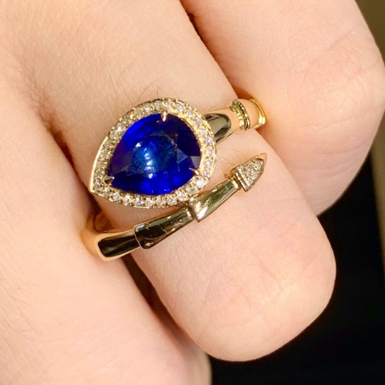 14k Gold 1.3 Ct Natural Sapphire & Diamond & Snake Ring