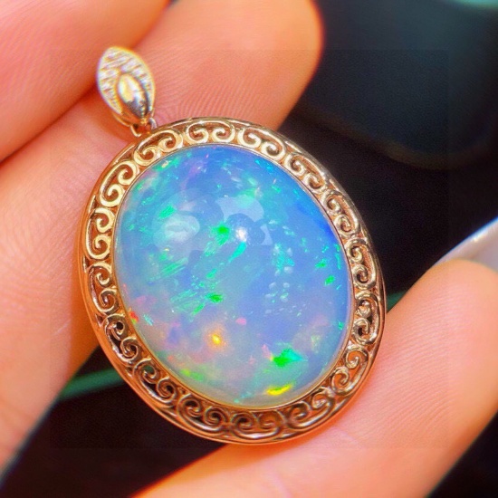 14k Gold 14.23 Ct Natural Opal & Diamond Pendant( Without Chain )