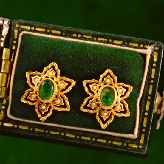 14k Gold 0.38 Ct Natural Emerald & Diamond Earrings