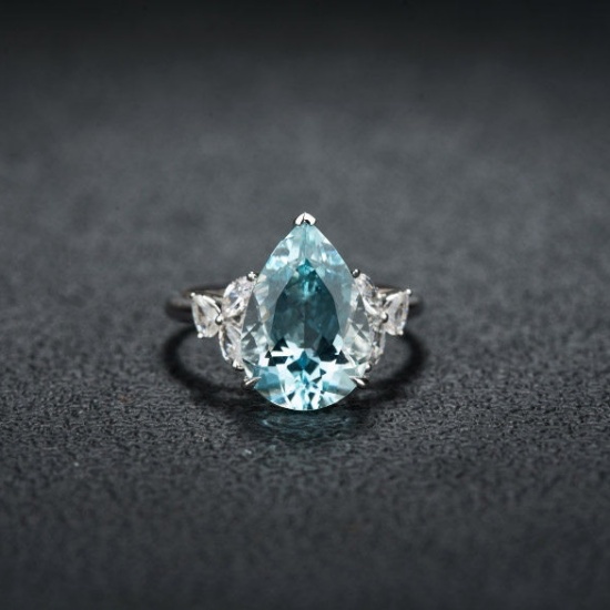 14k Gold 4.71 Ctw Natural Aquamarine & Sapphire Ring