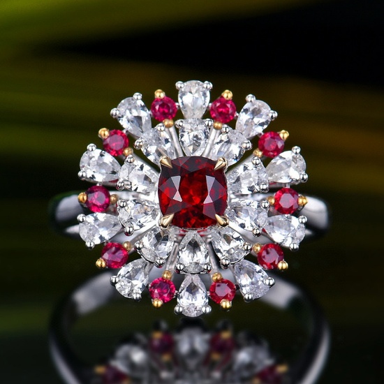 14k Gold 0.99 Ctw Natural Ruby & Sapphire & Ruby Ring