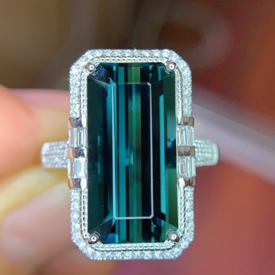 14k Gold 7.39 Ctw Natural Tourmaline & Diamond Ring