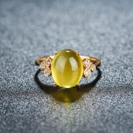 14k Gold 4.8 Ct Natural Prehnite & Diamond Ring