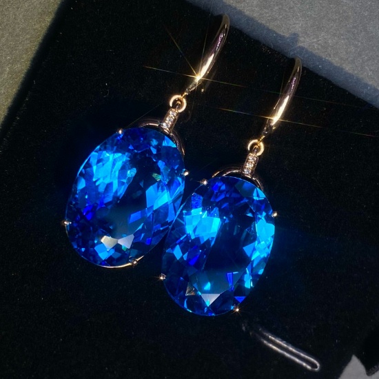 14k Gold 20.3 Ct Natural Topaz & Diamond Earrings