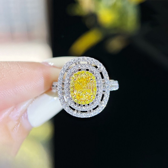 14k Gold 1.19 Ctw Natural Yellow Diamond & Diamond Ring