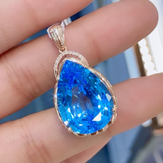 14k Gold 15.03 Ctw Natural Topaz & Diamond Pendant( Without Chain )