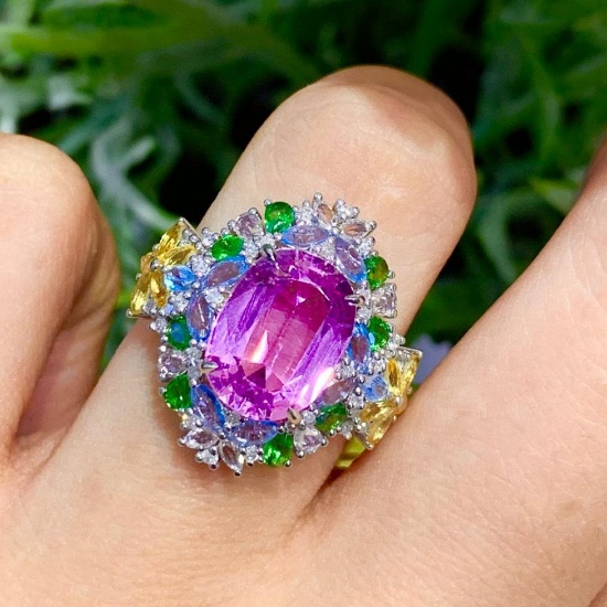 14k Gold 5.6 Ct Natural Kunzite & Diamond Ring