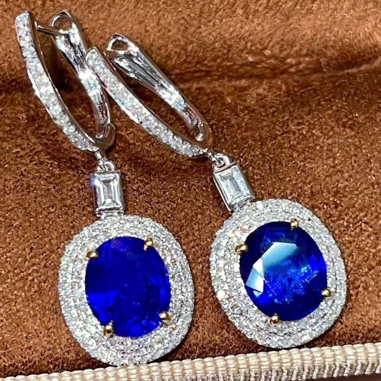 14k Gold 3.27 Ctw Natural Sapphire & Diamond Earrings