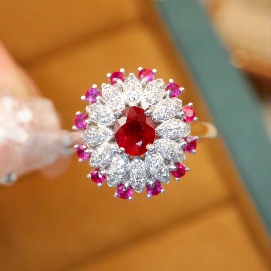 14k Gold 0.85 Ctw Natural Ruby & Ruby Ring