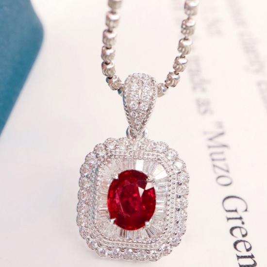 14k Gold 1.58 Ctw Natural Ruby & Diamond Pendant( Without Chain )