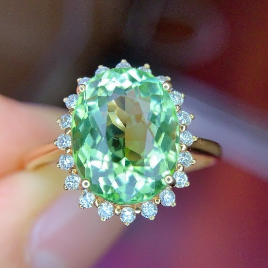 14k Gold 3.5 Ct Natural Tourmaline & Diamond Ring