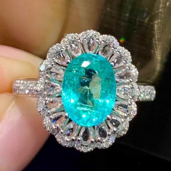 14k Gold 1.8 Ct Natural Paraiba Tourmaline & Diamond & Sapphire Ring