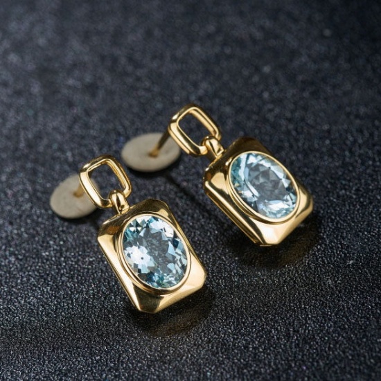 14k Gold 3.11 Ct Natural Aquamarine Earrings