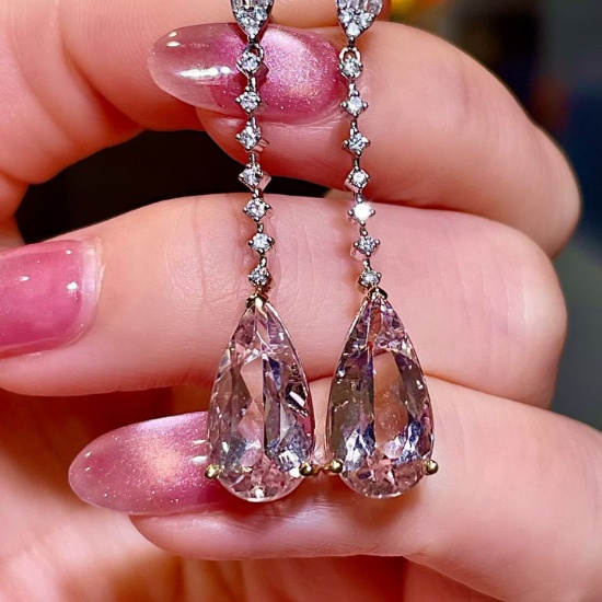 14k Gold 7.35 Ctw Natural Morganite & Diamond Earrings