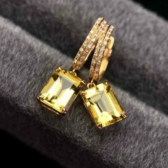 14k Gold 2.63 Ct Natural Citrine & Diamond Earrings
