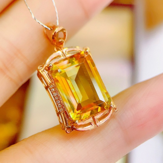14k Gold 6.89 Ctw Natural Citrine & Diamond Pendant( Without Chain )